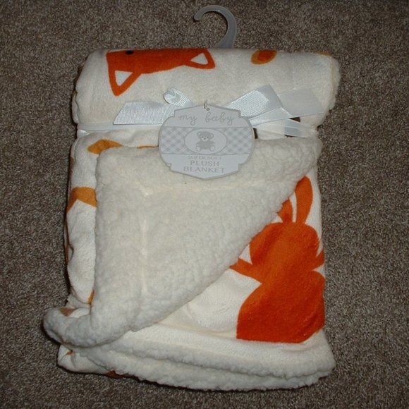 My Baby Forest Animals Plush Blanket Ivory Fox Bear Owl Infant Fleece NWT RARE - Picture 1 of 2